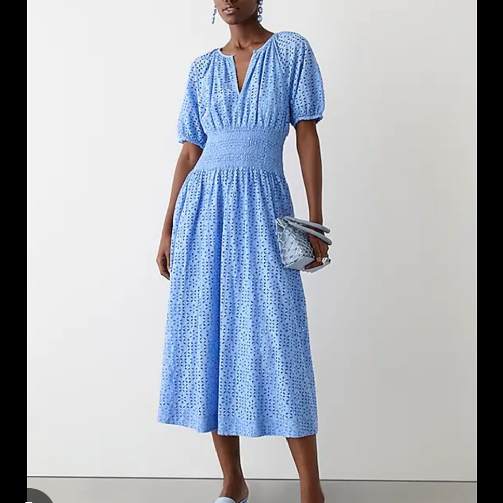 Provence smocked-waist midi dress in eyelet-Size Small Tall